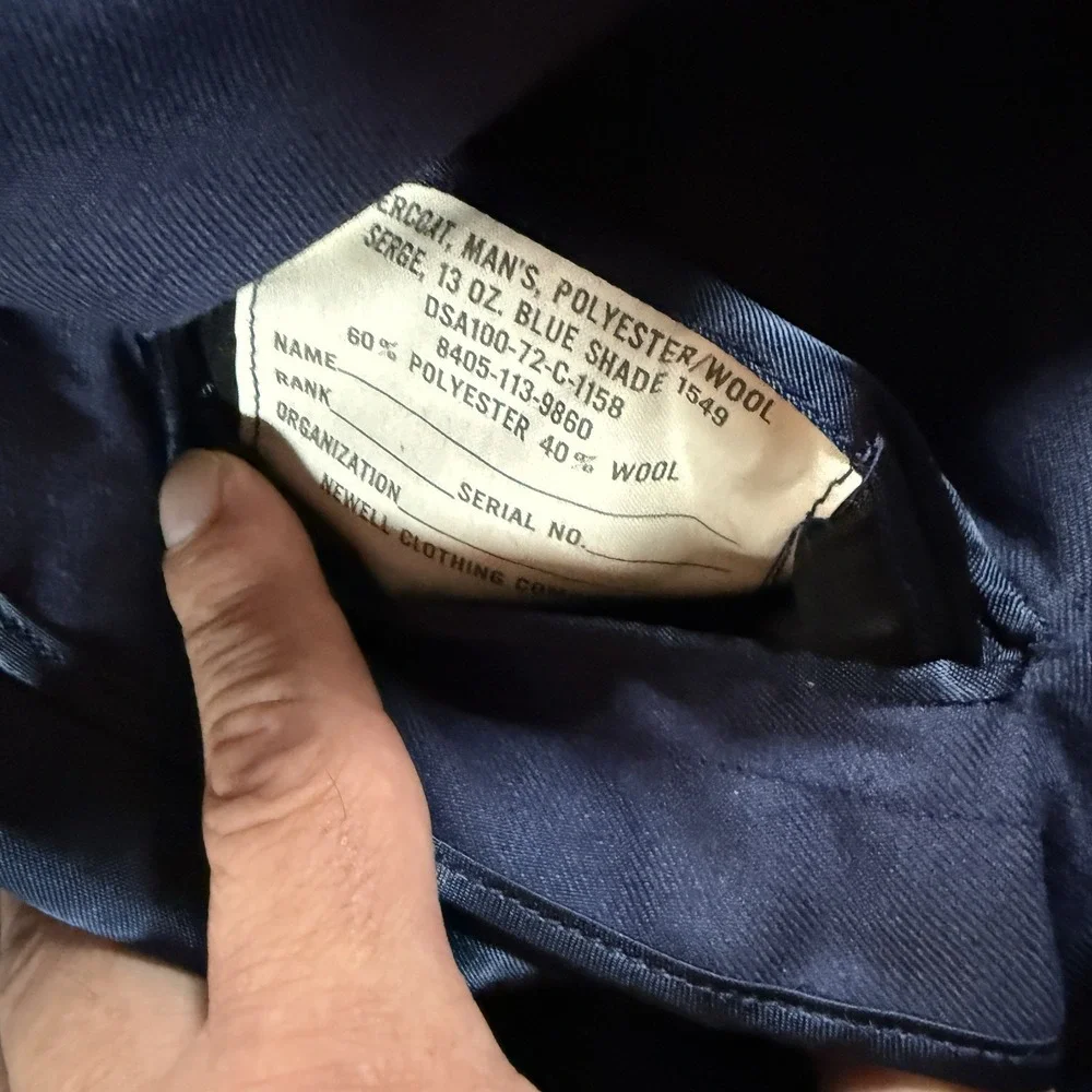 Vintage 1972 US Military Dress Overcoat 37R Men's Blue Wool Blend